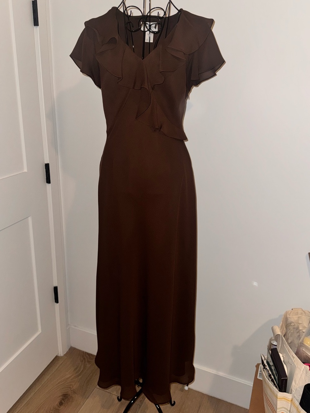 Chadwicks Brown Ruffle-Front Maxi Dress